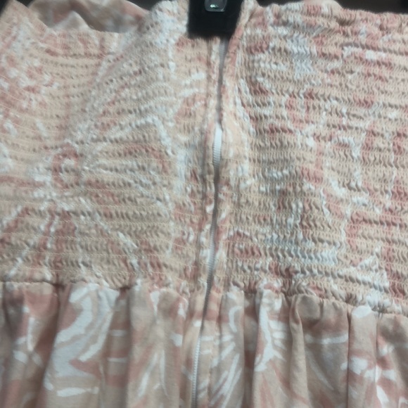 Vintage 80’s does 50’s strapless cotton dress, abstract pink print, pockets- M - Picture 9 of 10